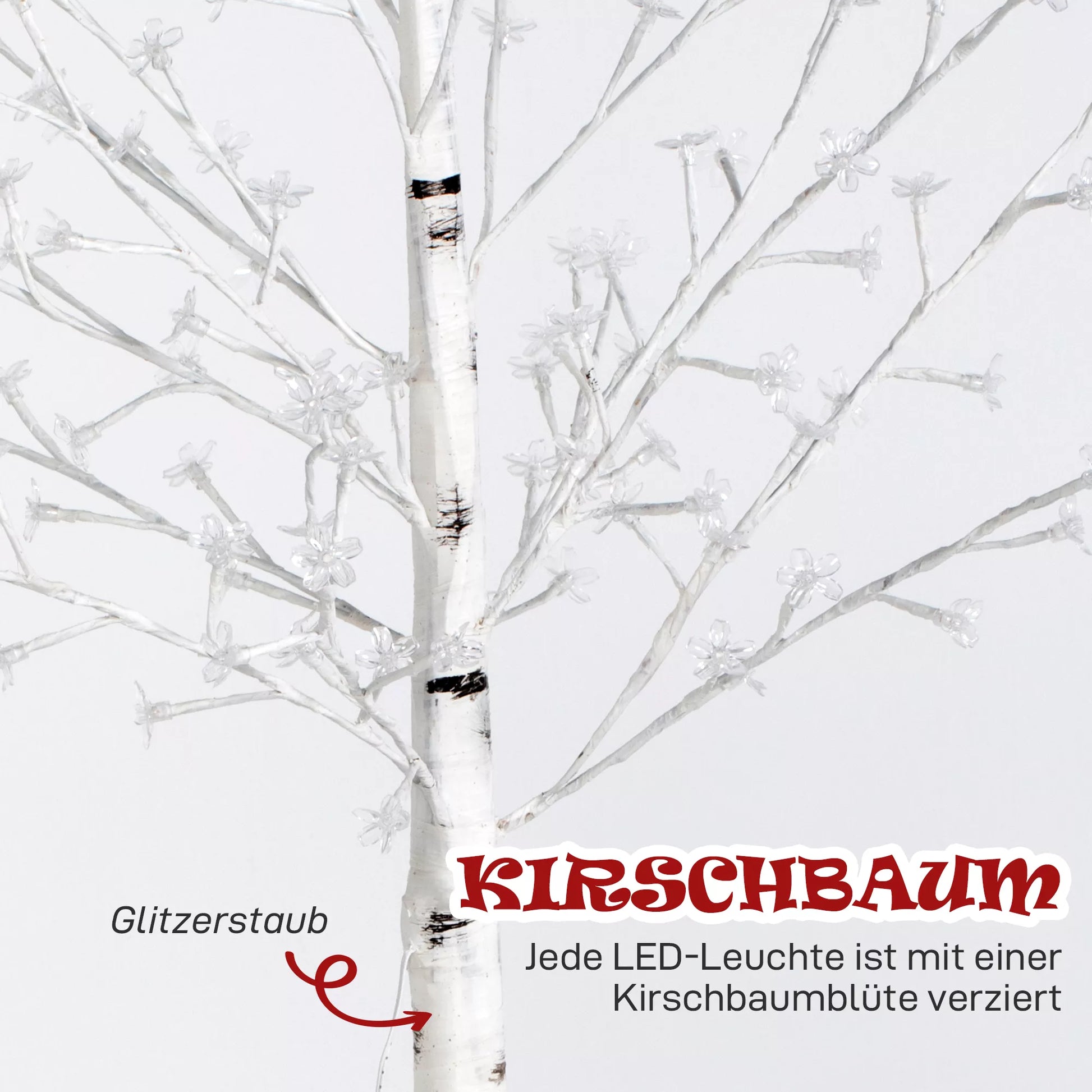 Dirbtinis vyšnių žiedų medis, su 120 LED, 3 ryškumo lygiai, šiltai baltas, su realistiška žieve, 21 x 21 x 150 cm
