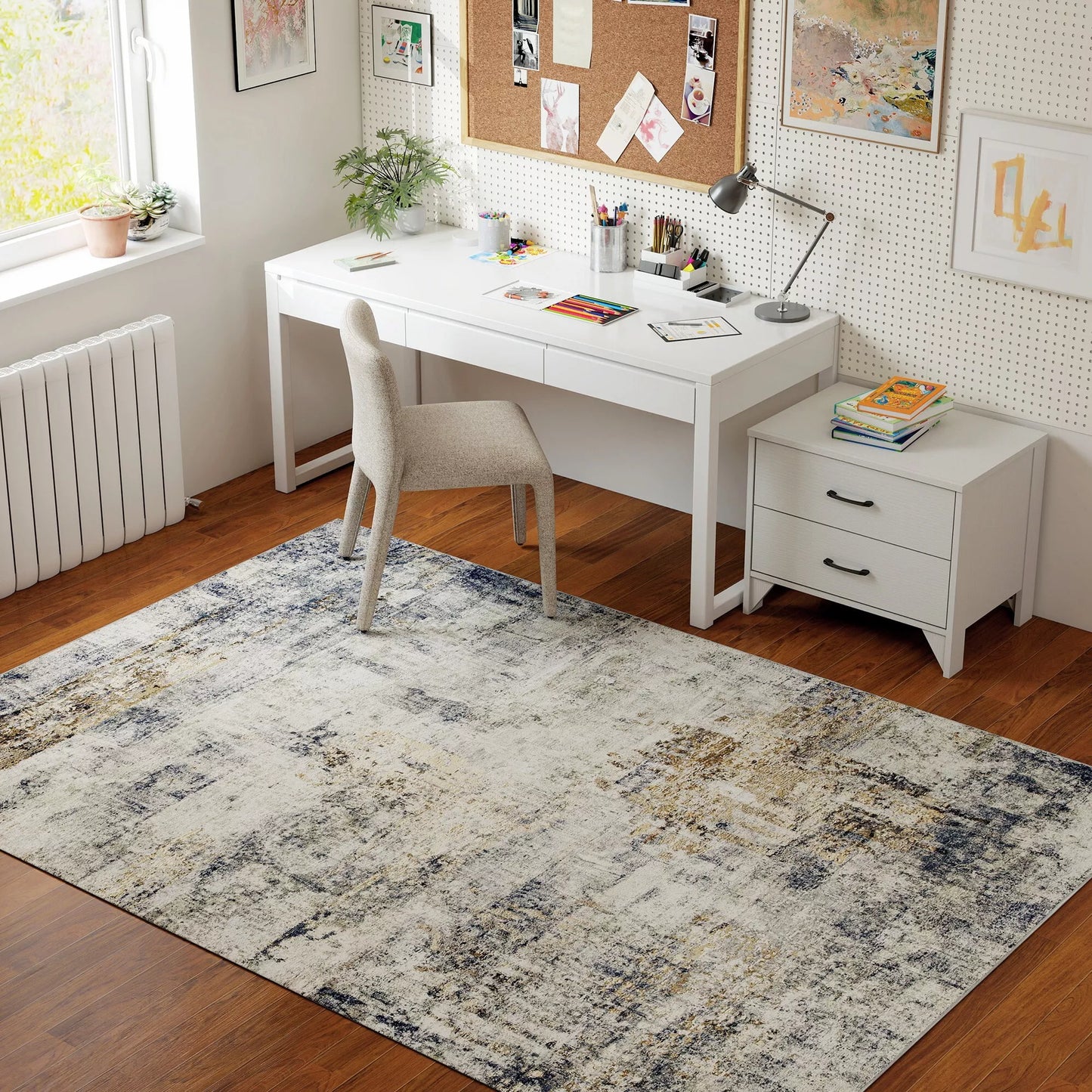 HOMCOM Svetainės kilimas, poliesteris, modernus meninis raštas, skalbiama, pilka