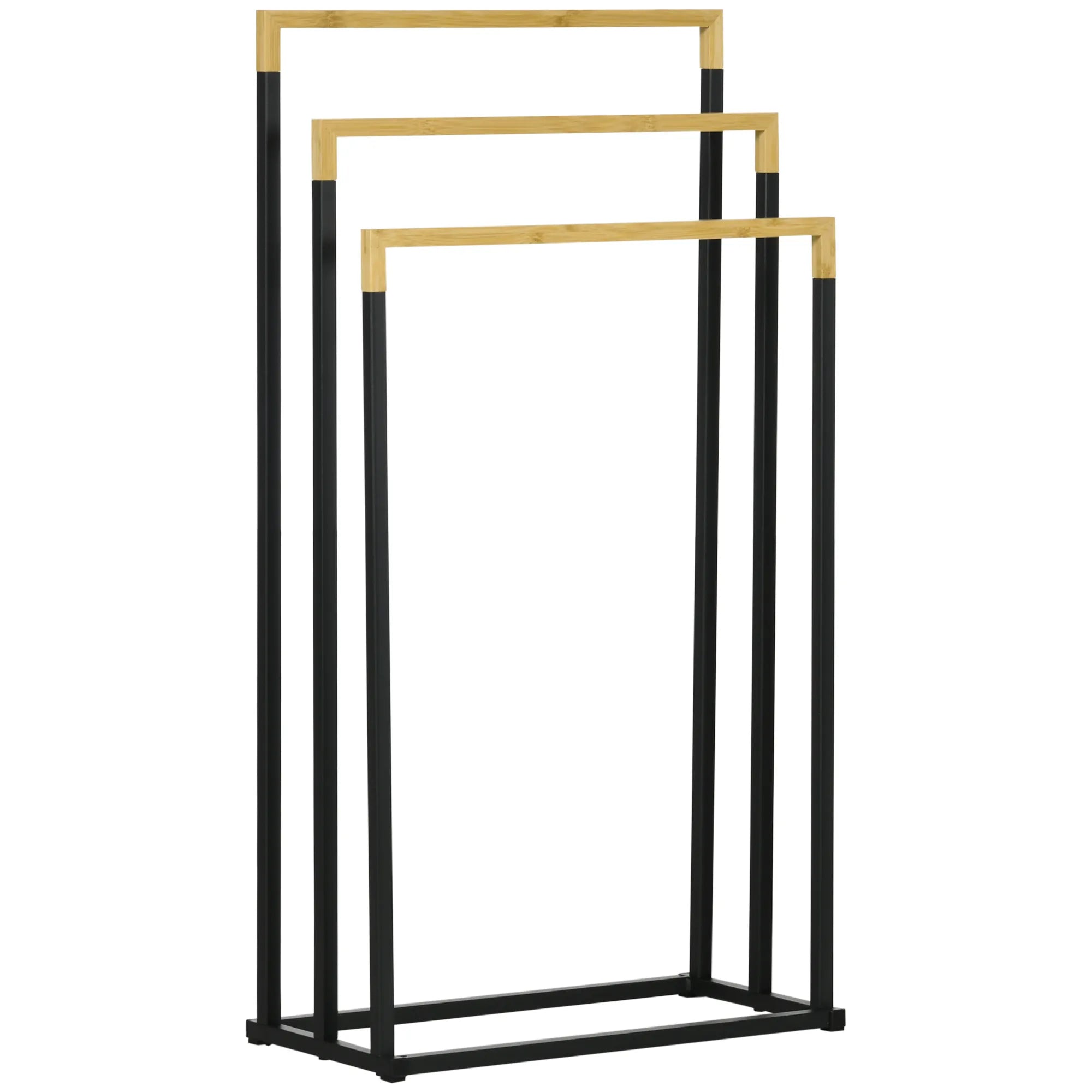 Rankšluosčių laikiklis 3 dalių juodas su bambuku 45 x 22,5 x 86 cm