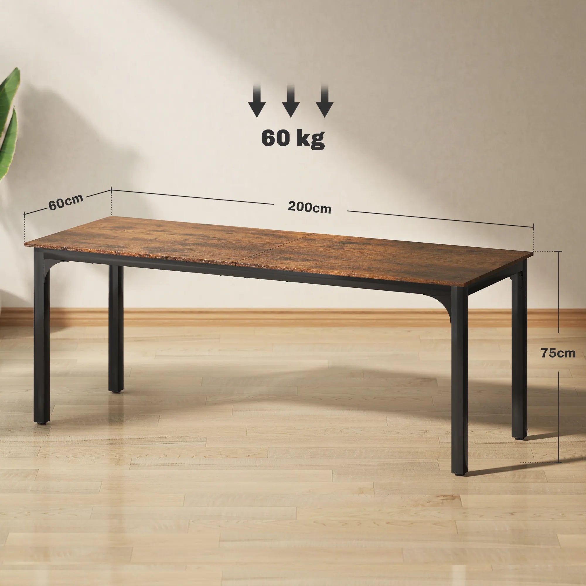 Rašomasis stalas, industrinio stiliaus, 200 cm, rustikalios rudos spalvos