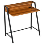 Rašomasis stalas su lentyna ir kabelių tvarkymo sistema, 84 × 45 × 85 cm, riešuto ir juodos spalvos