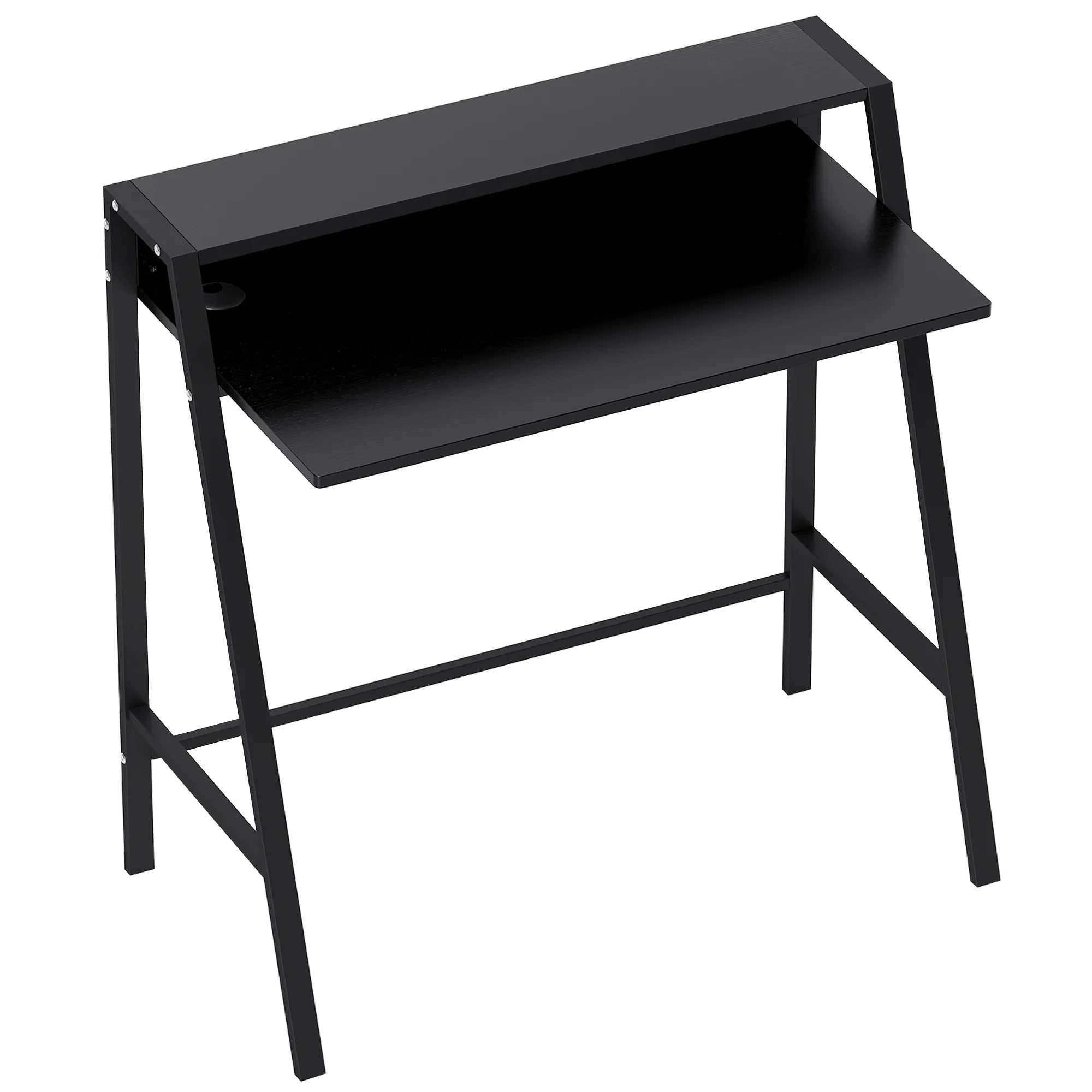 Rašomasis stalas su lentyna ir kabelių valdymo sistema, juodas, 84 x 45 x 85 cm