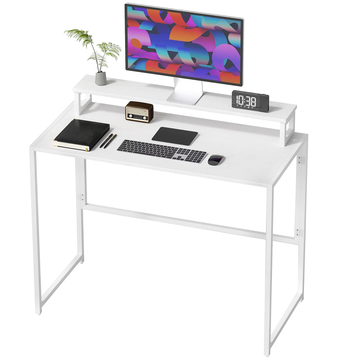 Rašomasis stalas su monitoriaus laikikliu, 100 × 48 cm, baltas