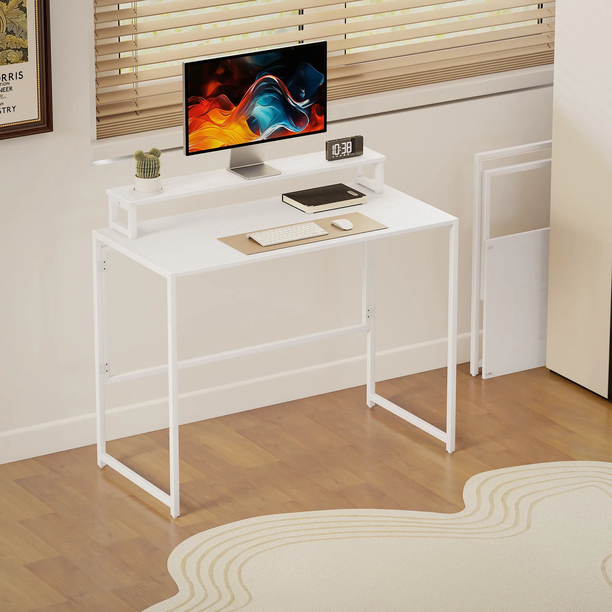 Rašomasis stalas su monitoriaus laikikliu, 100 x 48 cm, baltas