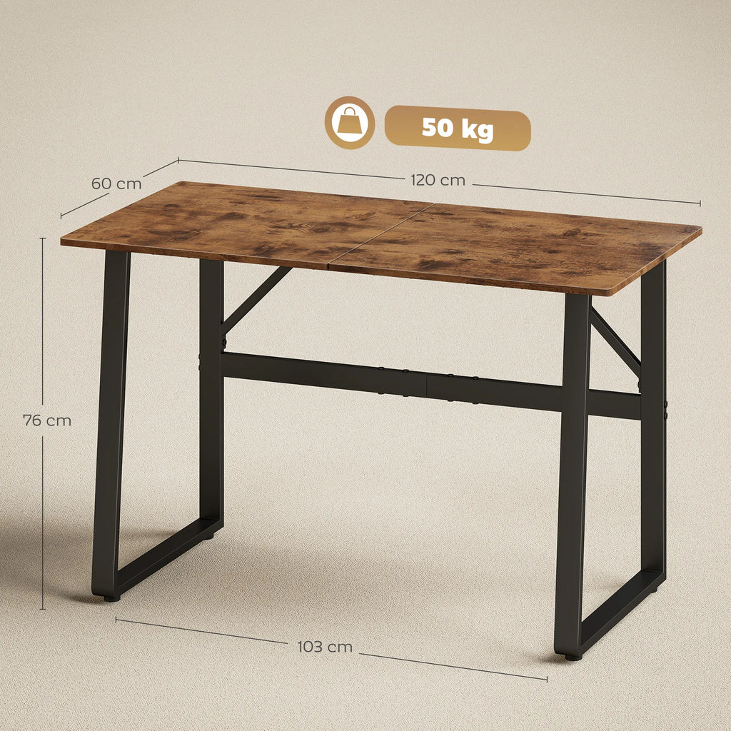 Rašomasis stalas su plieniniu rėmu, 120 × 60 × 76 cm, kaimiškai rudas ir juodas