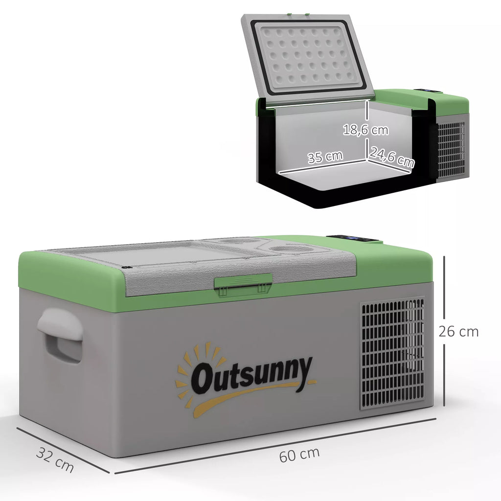 Automobilinis šaldytuvas, šaldymo dėžė, 16 l, nuo -20 °C iki 10 °C, ECO/MAX, 60 x 32 x 26 cm, žalia/pilka