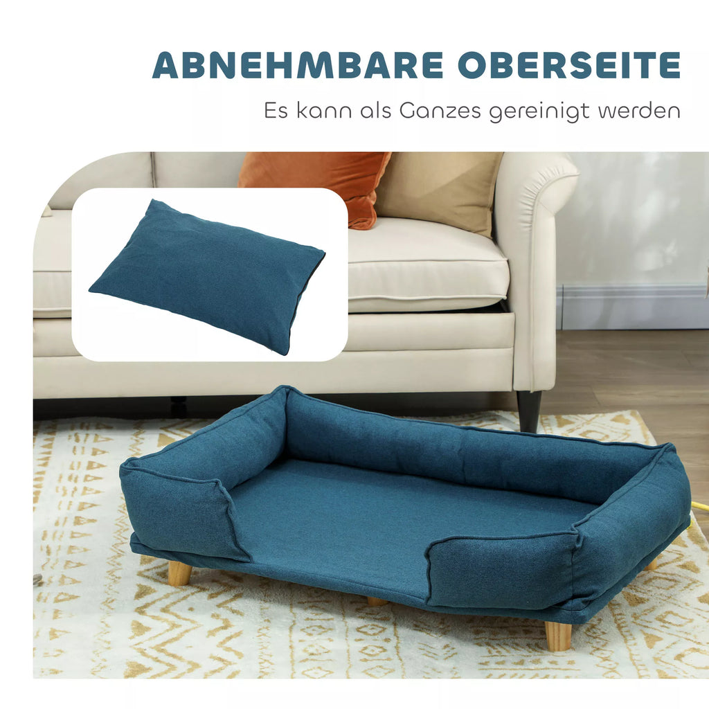 Šunų sofa, naminių gyvūnų sofa, naminių gyvūnų lovelė, nuimamas ir skalbiamas apmušalas, natūralus + tamsiai mėlynas