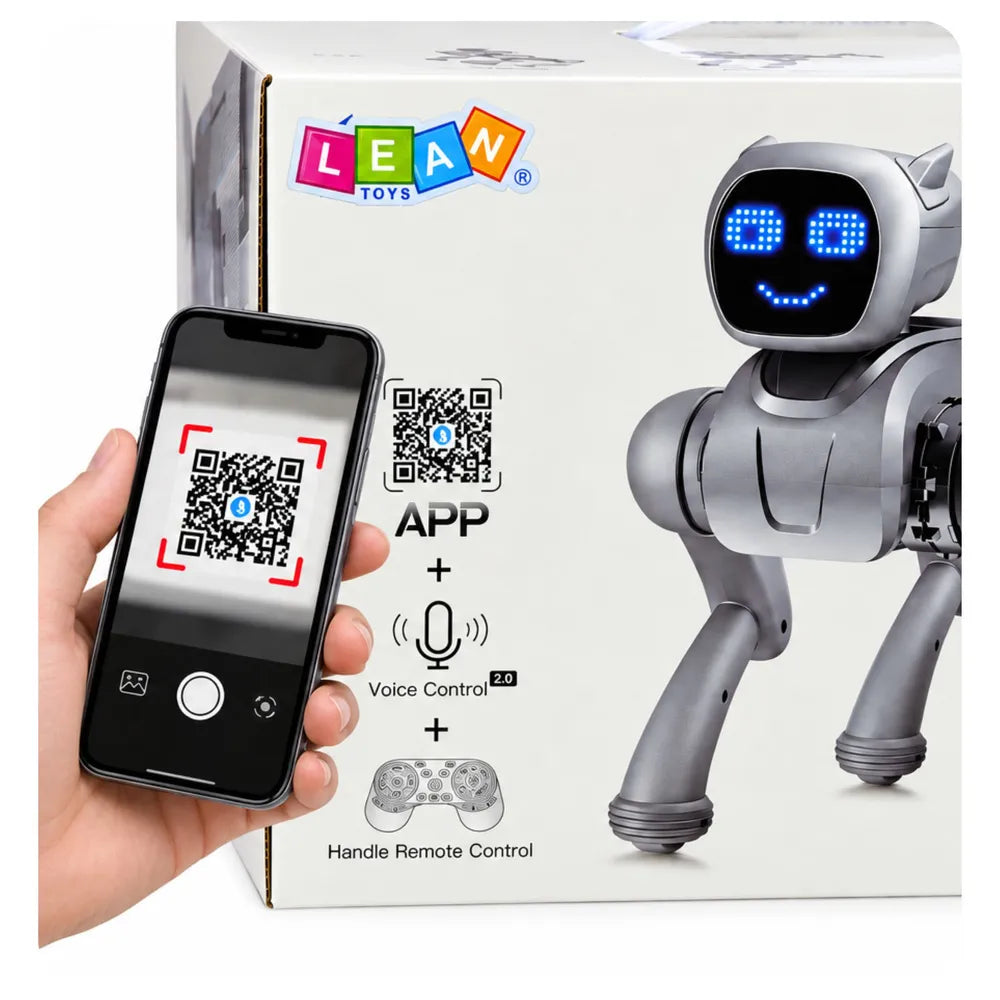 RC robotas šuo, programuojamas, rožinis, su „Bluetooth“ ir LED ekranu