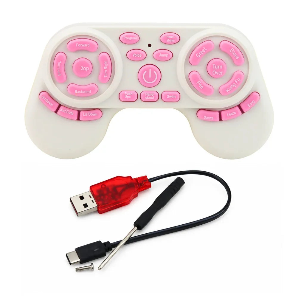 RC robotas šuo, programuojamas, rožinis, su „Bluetooth“ ir LED ekranu