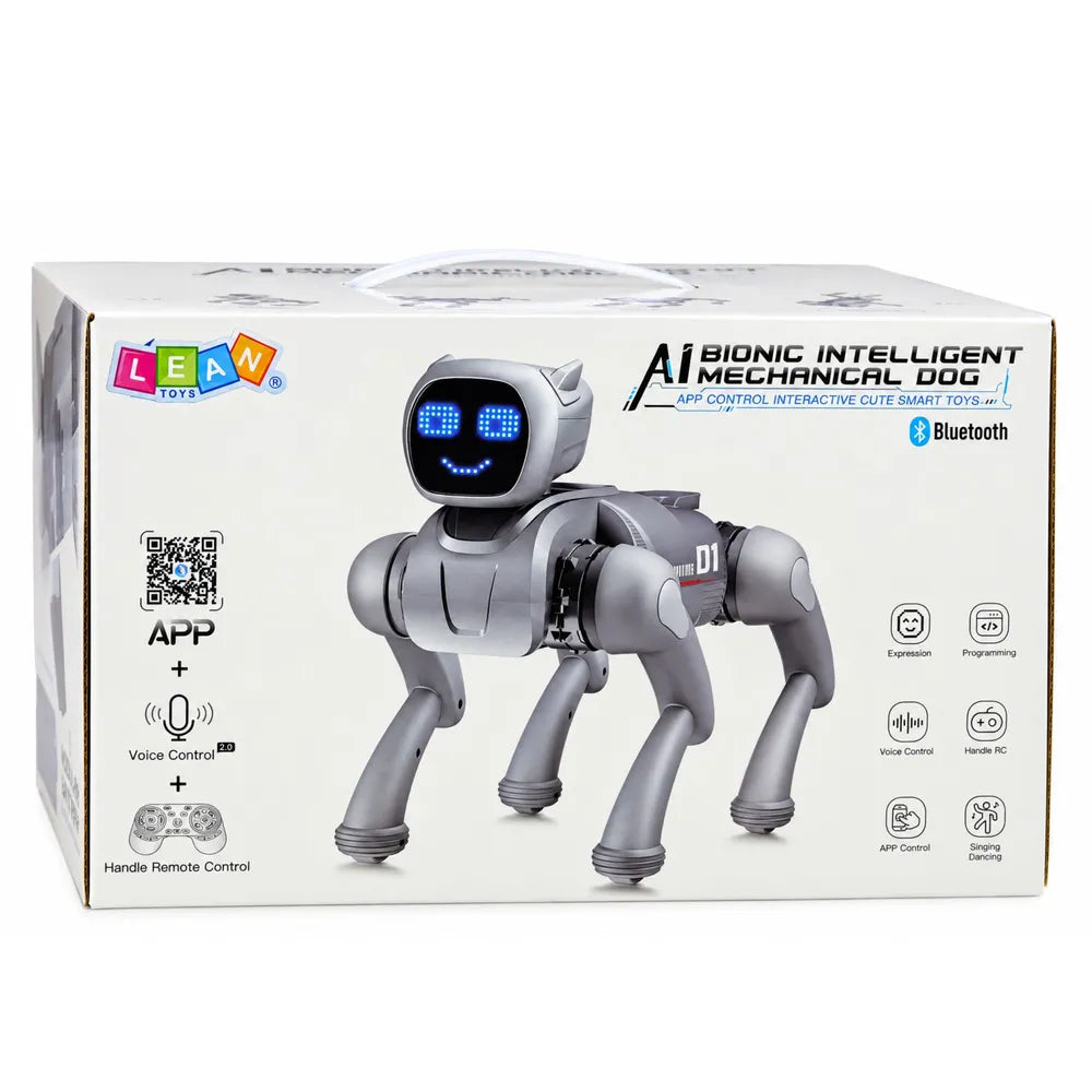 RC robotas šuo, programuojamas, rožinis, su „Bluetooth“ ir LED ekranu