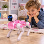 RC robotas šuo, programuojamas, rožinis, su „Bluetooth“ ir LED ekranu
