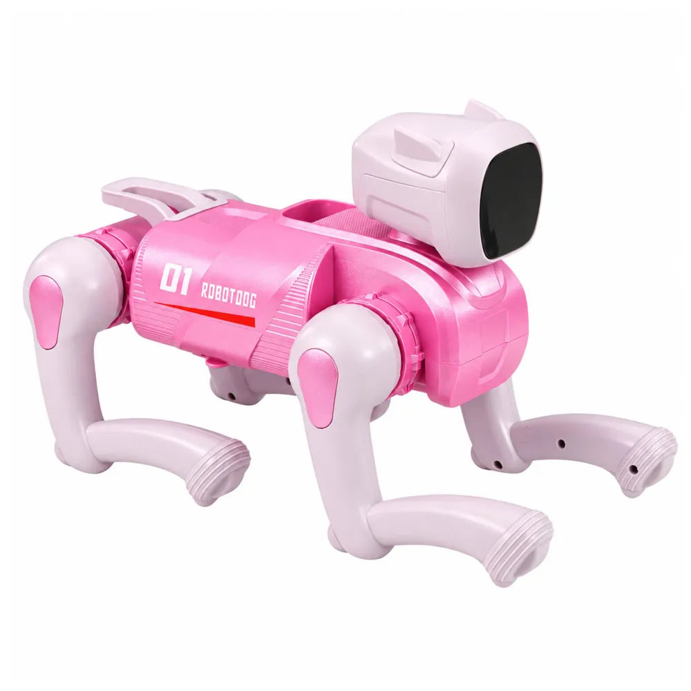 RC robotas šuo, programuojamas, rožinis, su „Bluetooth“ ir LED ekranu