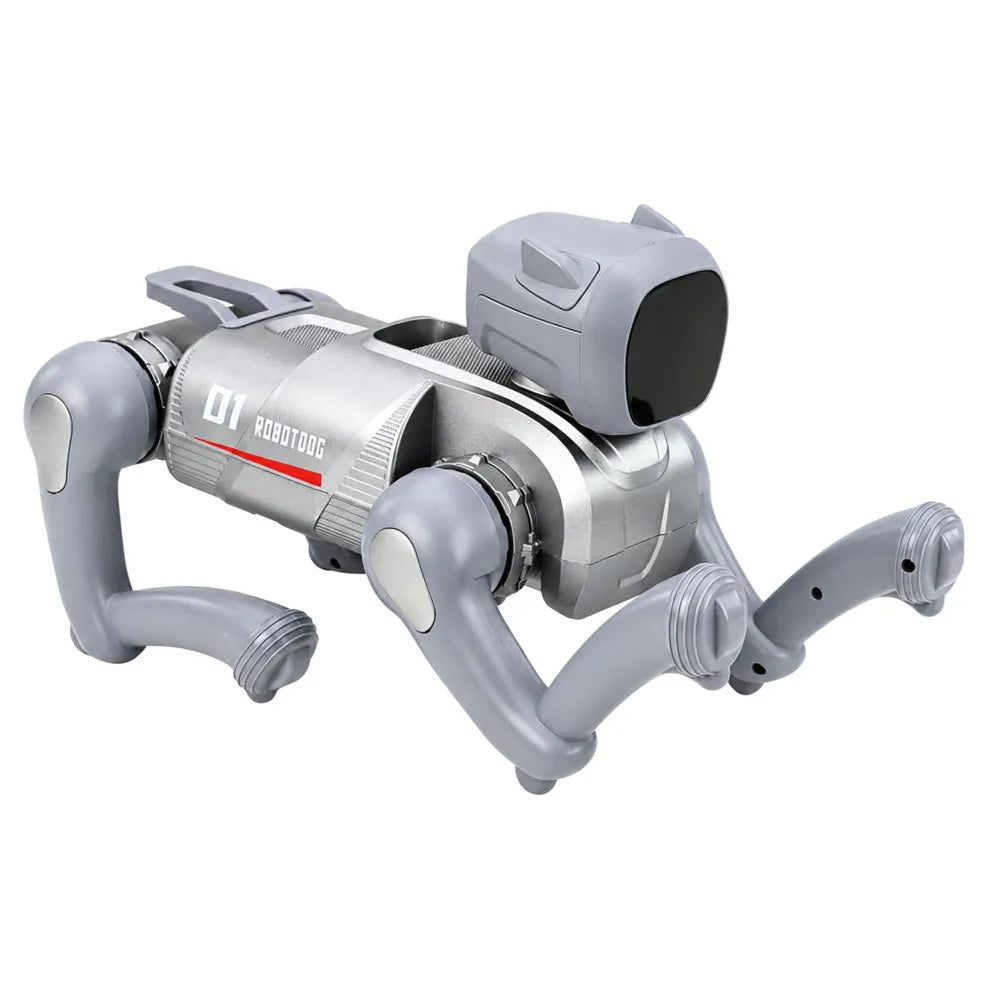 RC robotas šuo, programuojamas, su Bluetooth ir LED ekranu, sidabrinis