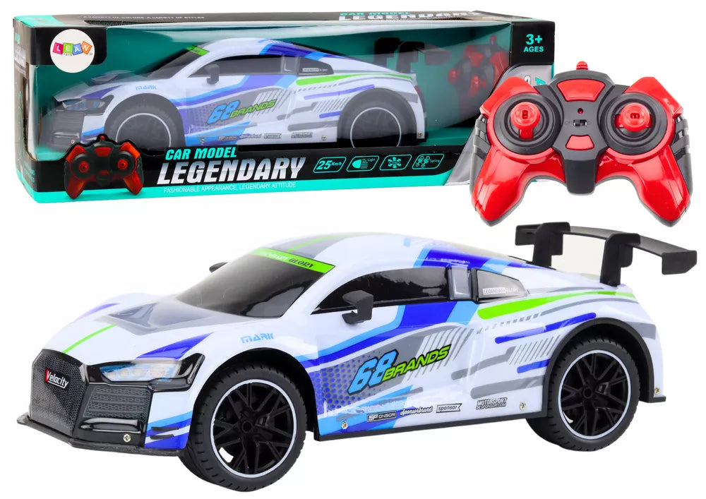 RC sportinis automobilis, 1:10, iki 25 km/h, su LED žibintais, baltas