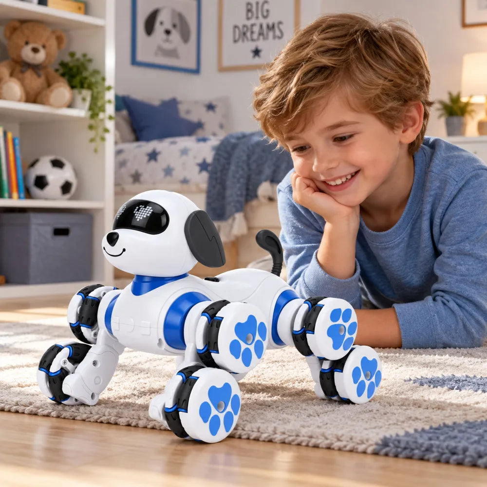 RC šuo-robotas, 8 ratai, 360° sukiniai, mėlynas