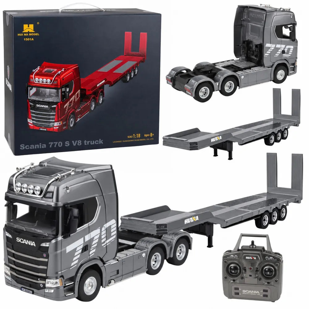 RC vilkikas Scania 770S su puspriekabe, 1:18, sidabrinis