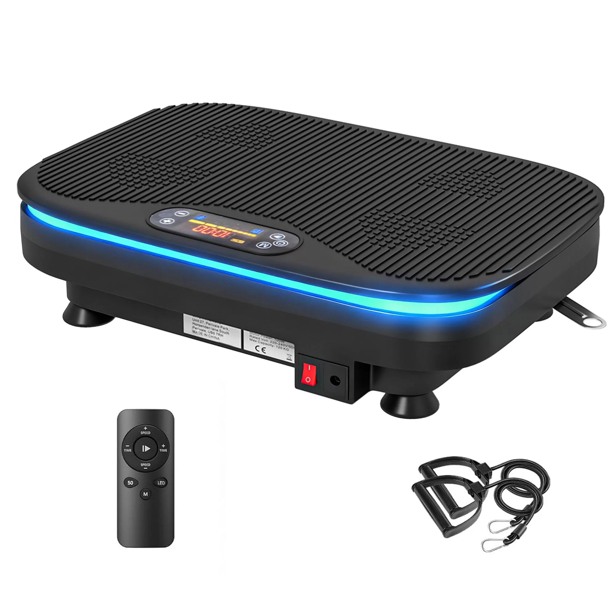 Vibracijos plokštė fitneso pratimams, Bluetooth funkcija, nuotolinio valdymo pultas, 99 greičio lygiai, plastikas, plienas, juoda spalva