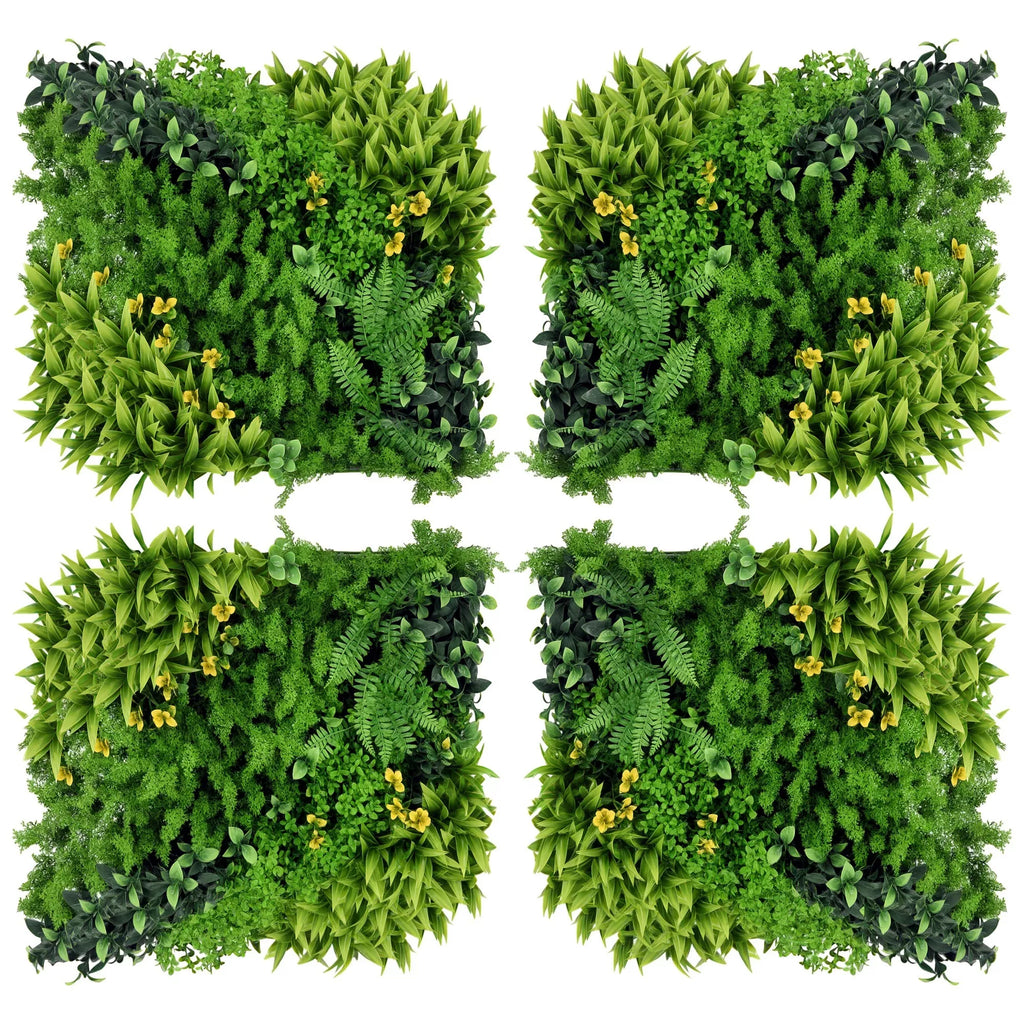 12 vnt. dirbtinės augalinės sienos gyvatvorės, 50x50 cm, su UV apsauga, užtikrinančios privatumą, daugialapis dizainas, gyvatvorės augalas sodui ir lauko dekorui