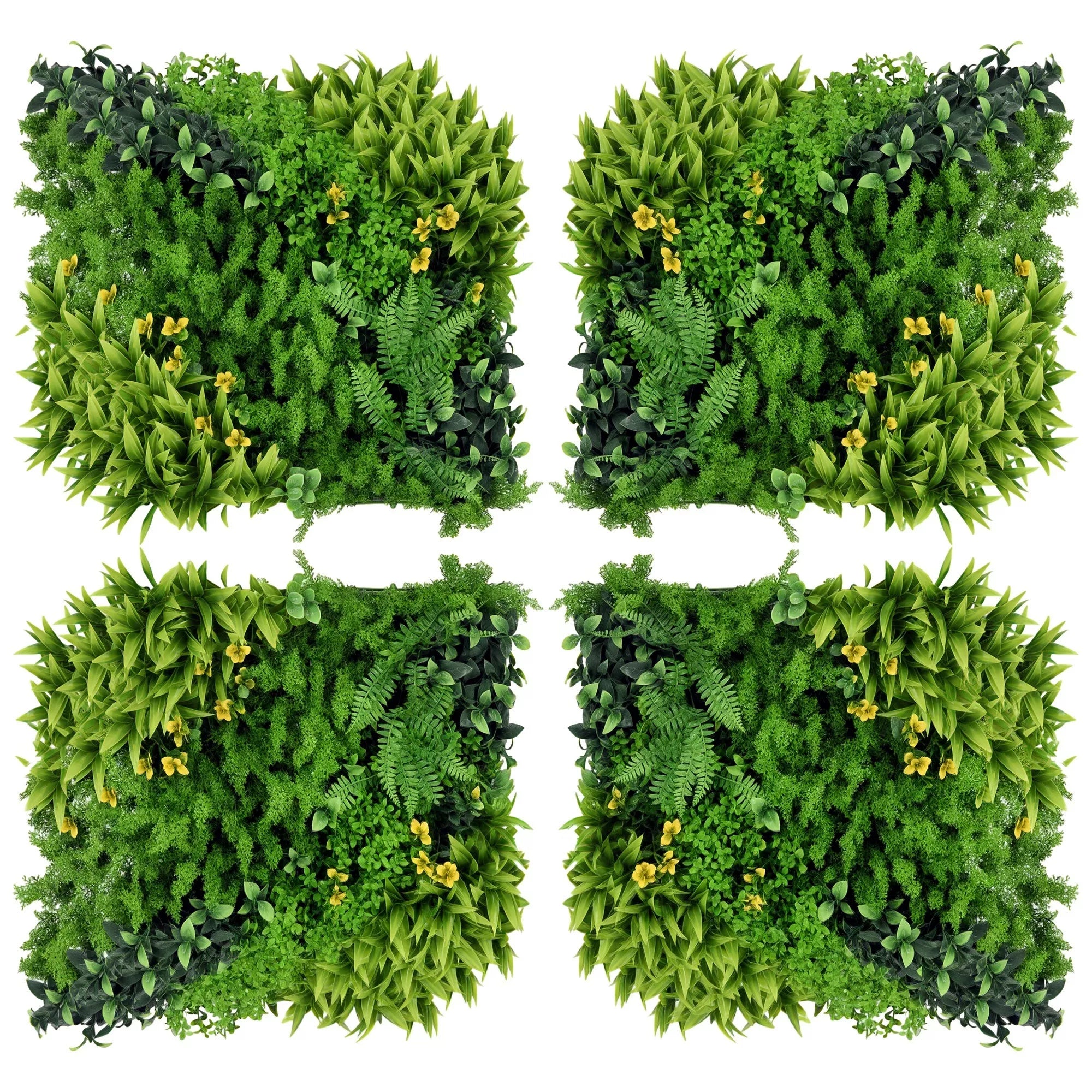 12 vnt. dirbtinės augalinės sienos gyvatvorės, 50x50 cm, su UV apsauga, užtikrinančios privatumą, daugialapis dizainas, gyvatvorės augalas sodui ir lauko dekorui