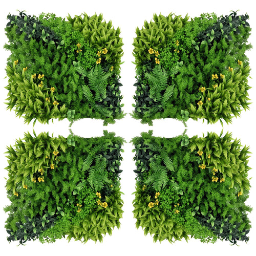 12 vnt. dirbtinės augalinės sienos gyvatvorės, 50x50 cm, su UV apsauga, užtikrinančios privatumą, daugialapis dizainas, gyvatvorės augalas sodui ir lauko dekorui