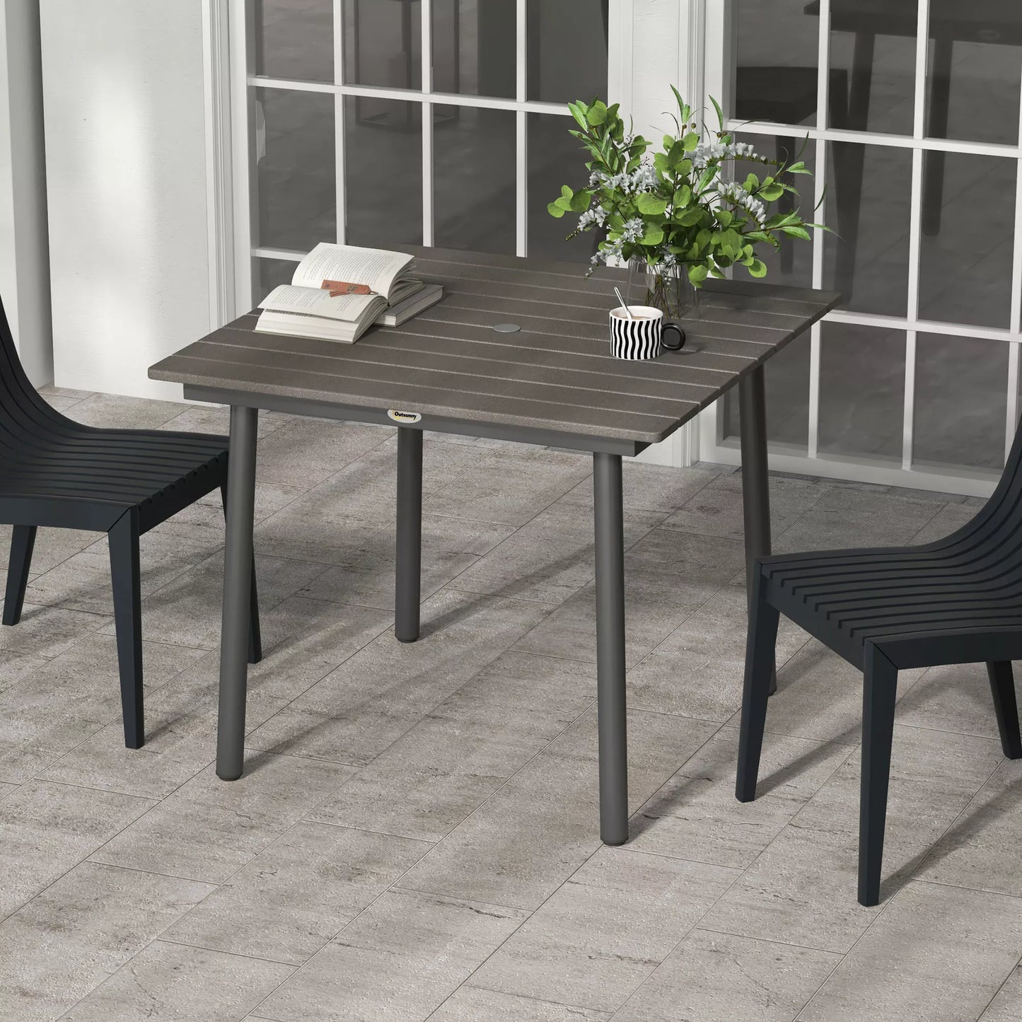 Lauko stalas Sodo stalas Svetainės stalas, atsparus oro sąlygoms, modernaus dizaino, 90 x 90 x 75 cm, tamsiai pilkos spalvos