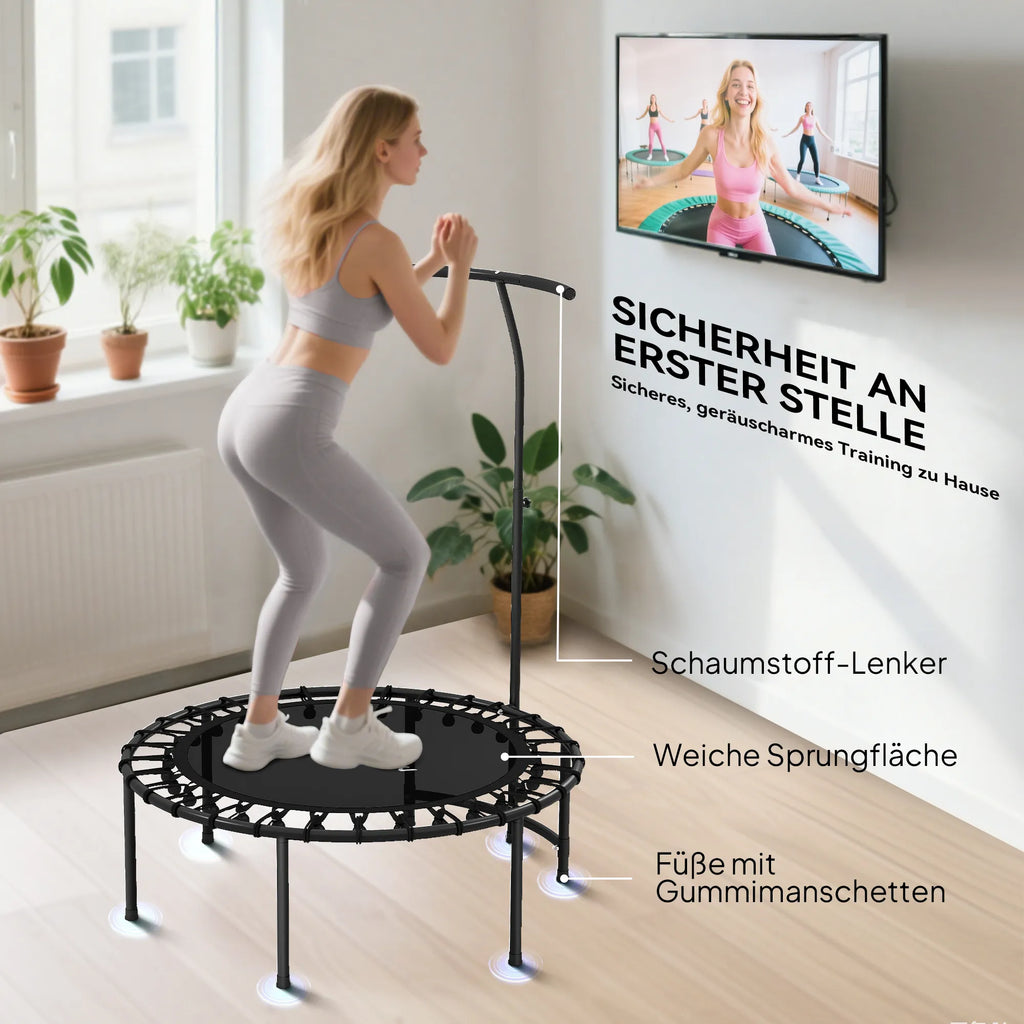 Rebounder batutas, 5 pakopų reguliuojama rankena, treniruočių batutas, juodas