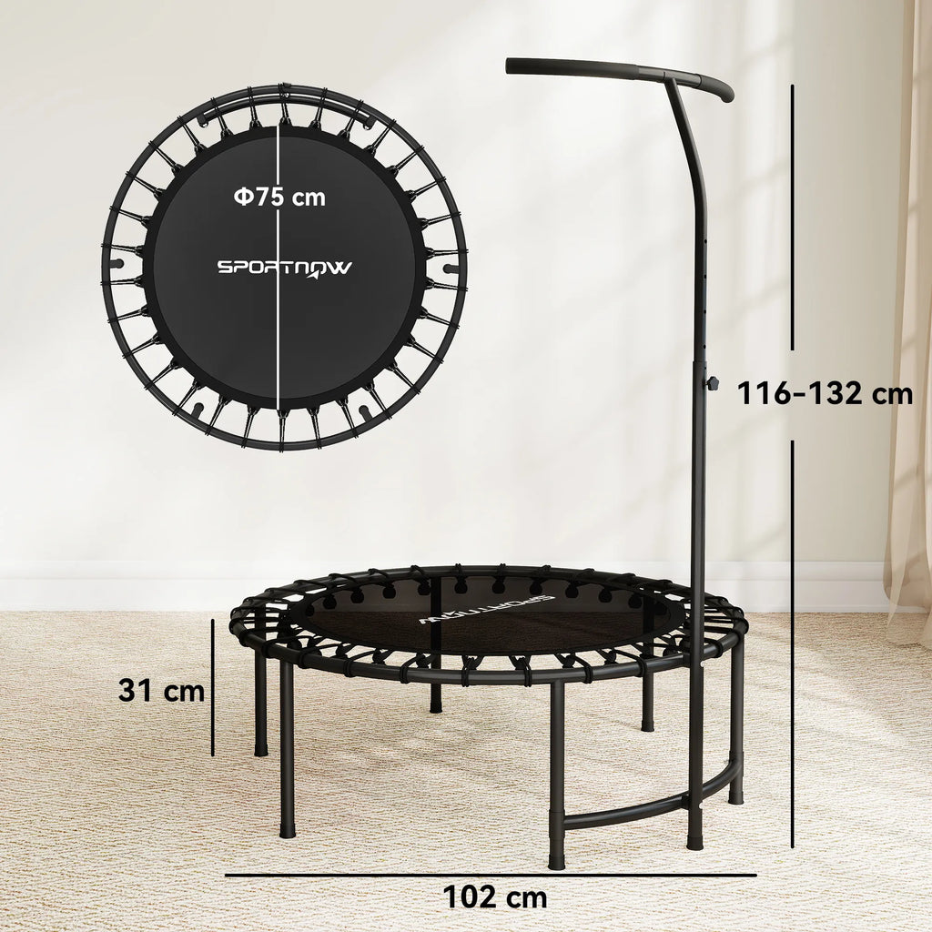 Rebounder batutas, 5 pakopų reguliuojama rankena, treniruočių batutas, juodas