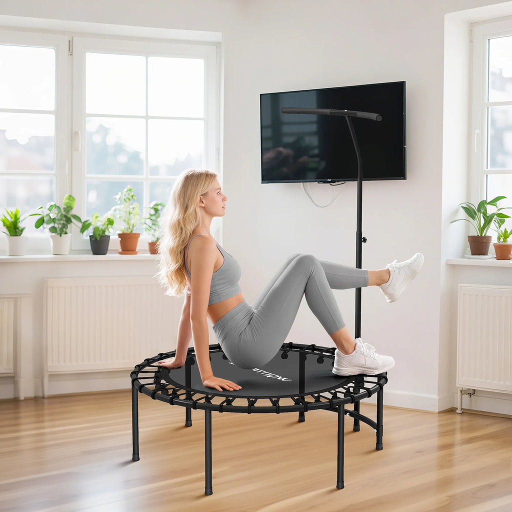 Rebounder batutas, 5 pakopų reguliuojama rankena, treniruočių batutas, juodas