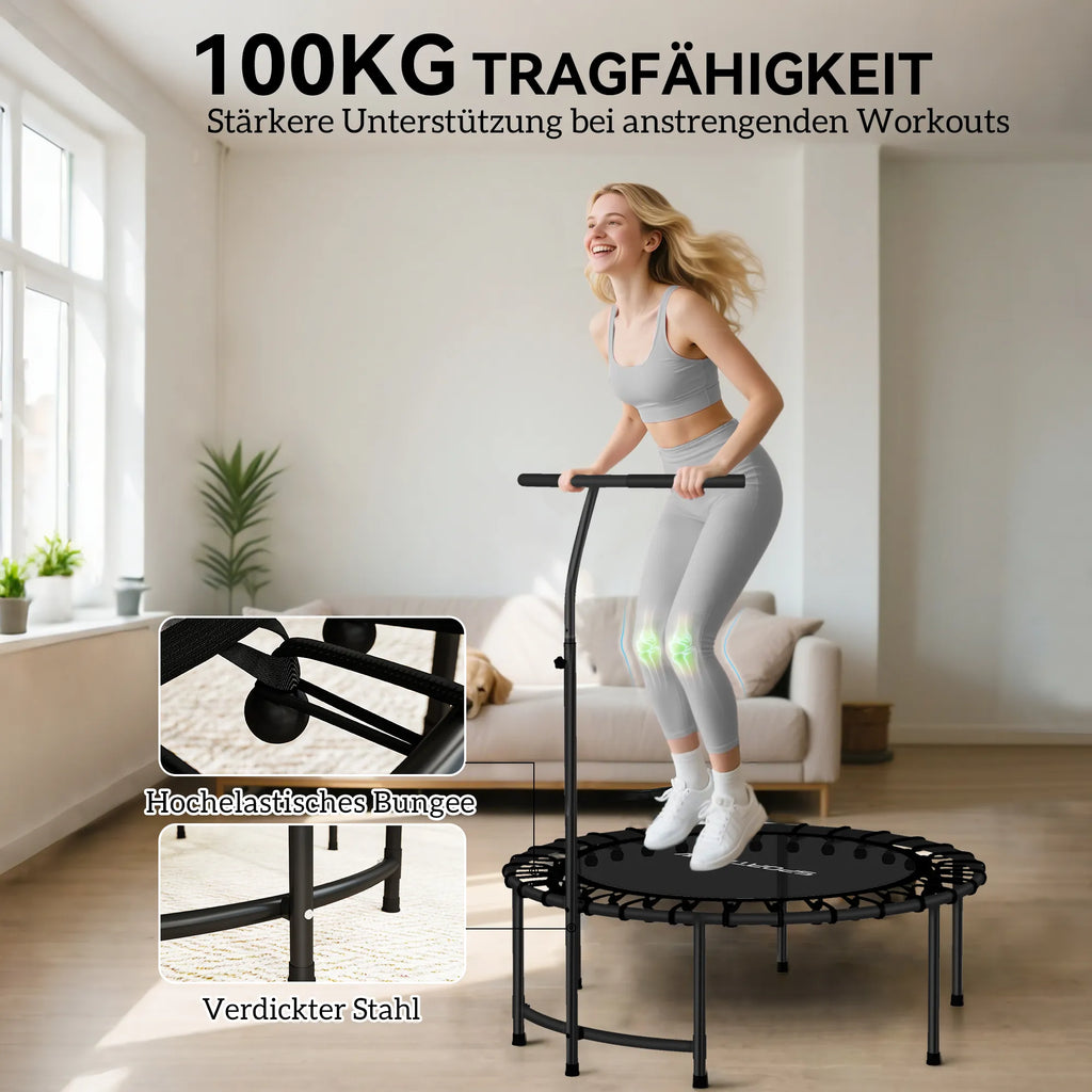 Rebounder batutas, 5 pakopų reguliuojama rankena, treniruočių batutas, juodas