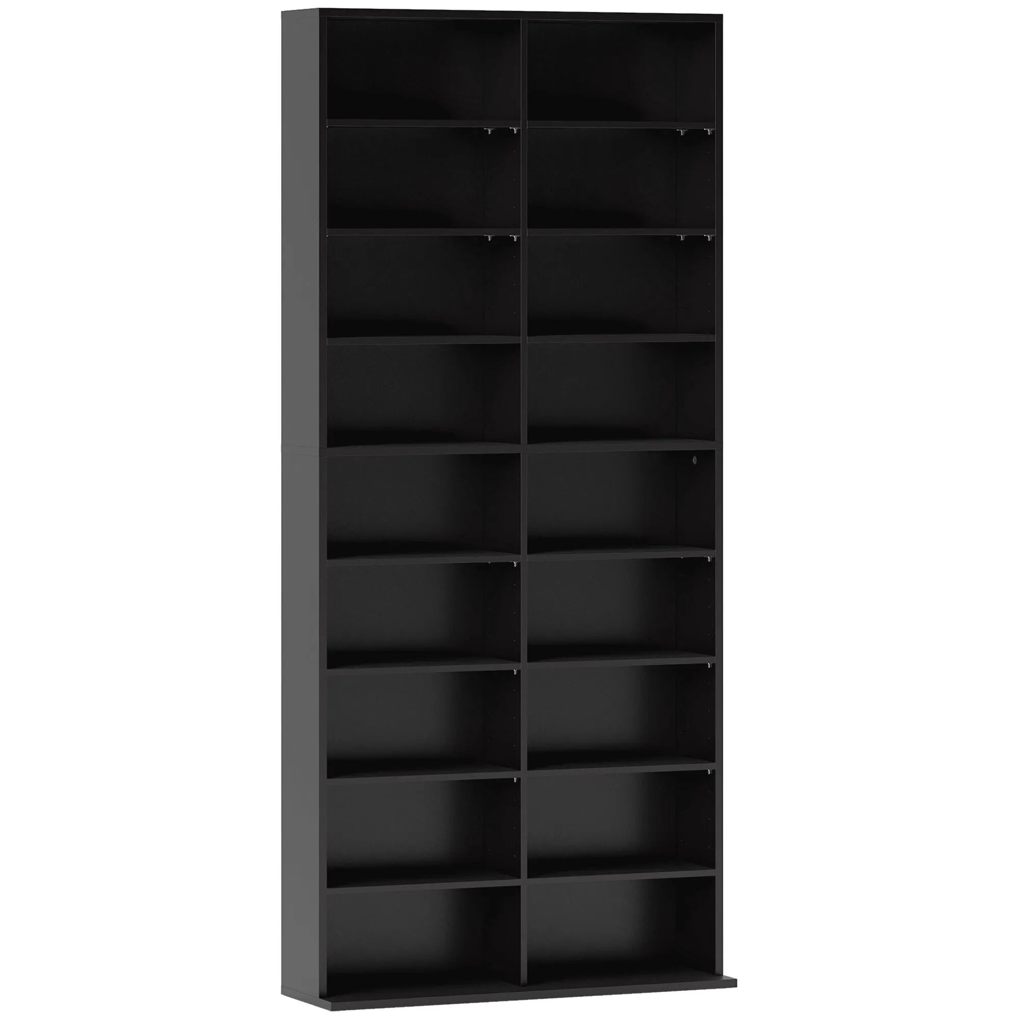 Reguliuojama CD ir DVD lentyna 18 skyrių, 175 cm, juoda