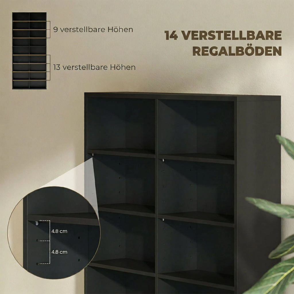 Reguliuojama CD ir DVD lentyna 18 skyrių, 175 cm, juoda