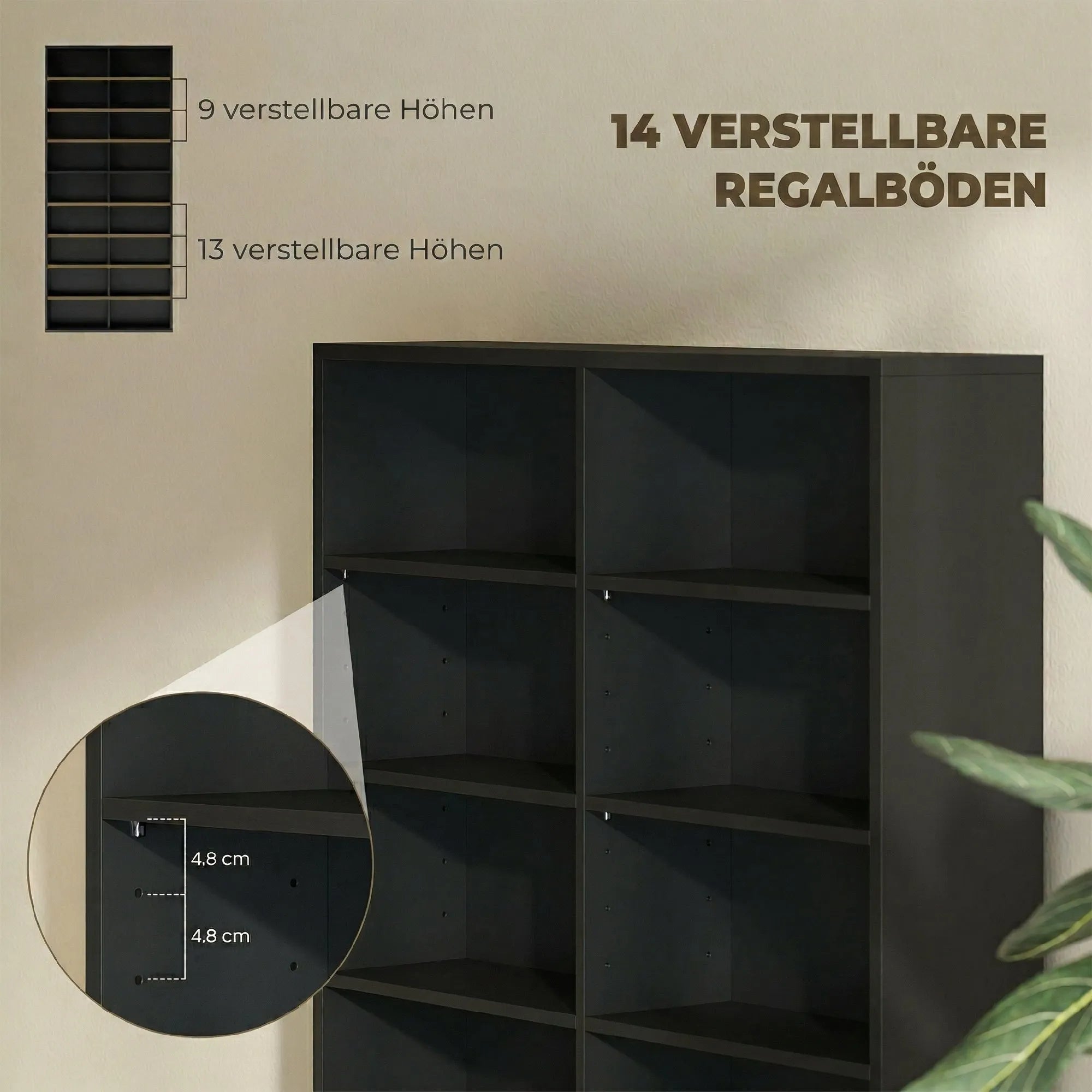 Reguliuojama CD ir DVD lentyna 18 skyrių, 175 cm, juoda