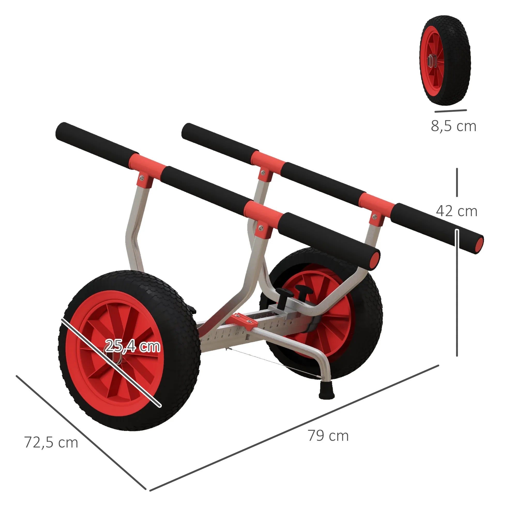 Reguliuojamas aliuminis baidarių vežimėlis kanojoms iki 100 kg