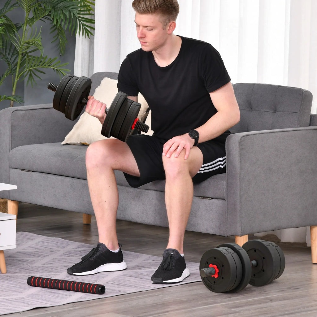 Reguliuojamas hantelių ir štangos komplektas 20 kg, juodas