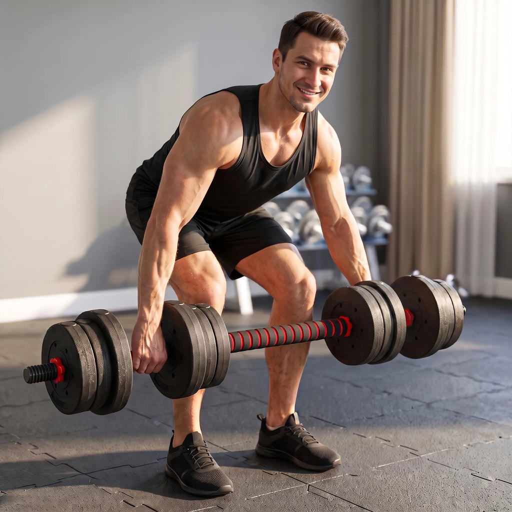 Reguliuojamas hantelių ir štangos komplektas 20 kg, juodas