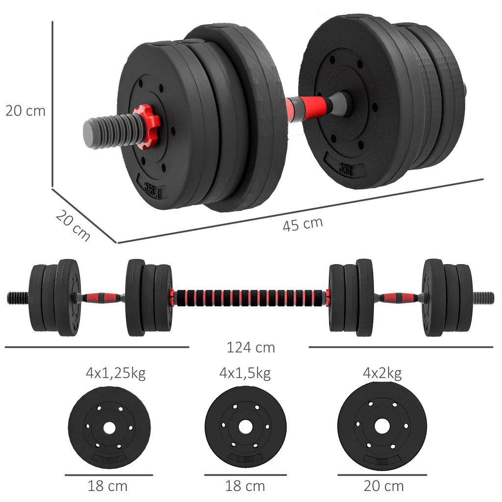 Reguliuojamas hantelių ir štangos komplektas 20 kg, juodas