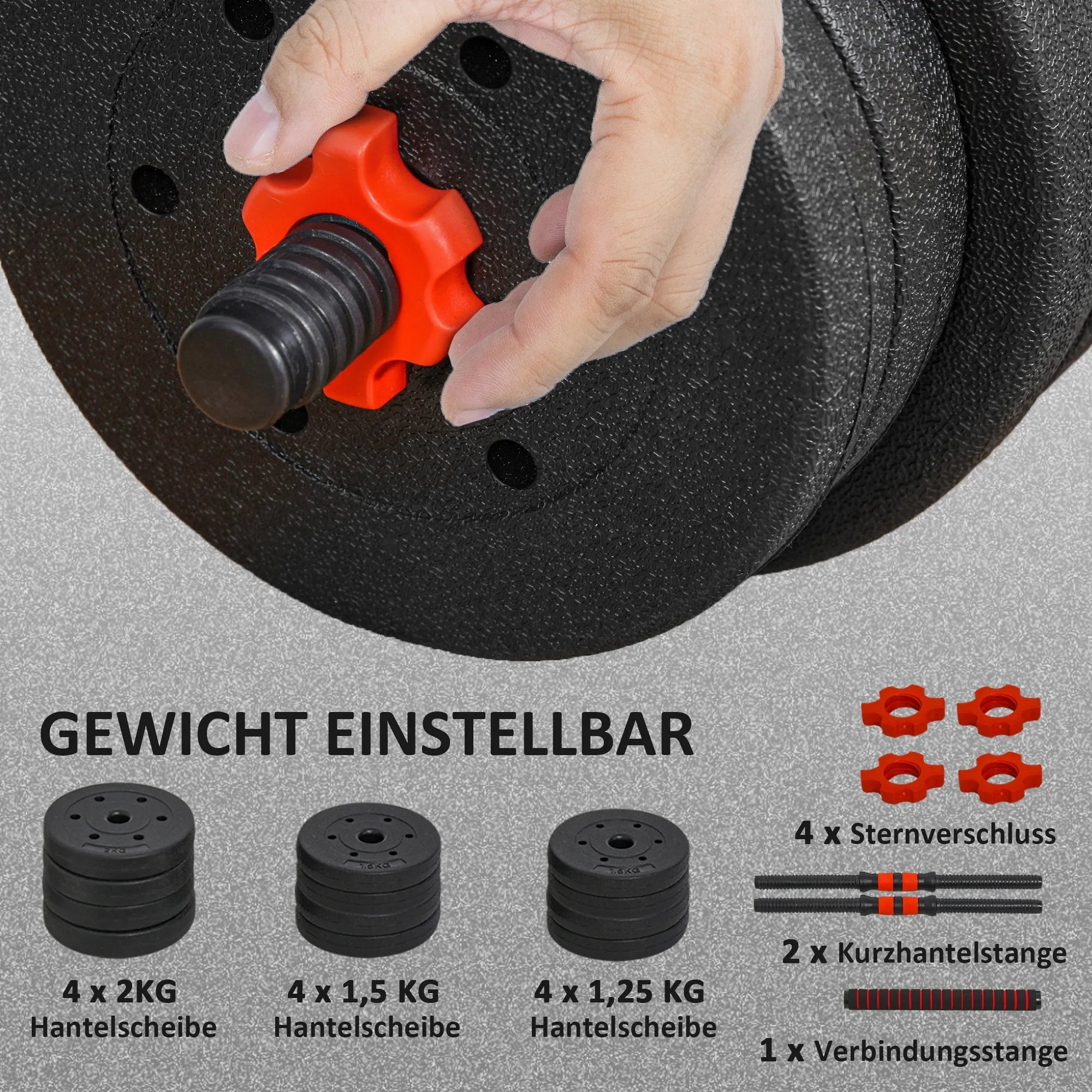 Reguliuojamas hantelių ir štangos komplektas 20 kg, juodas