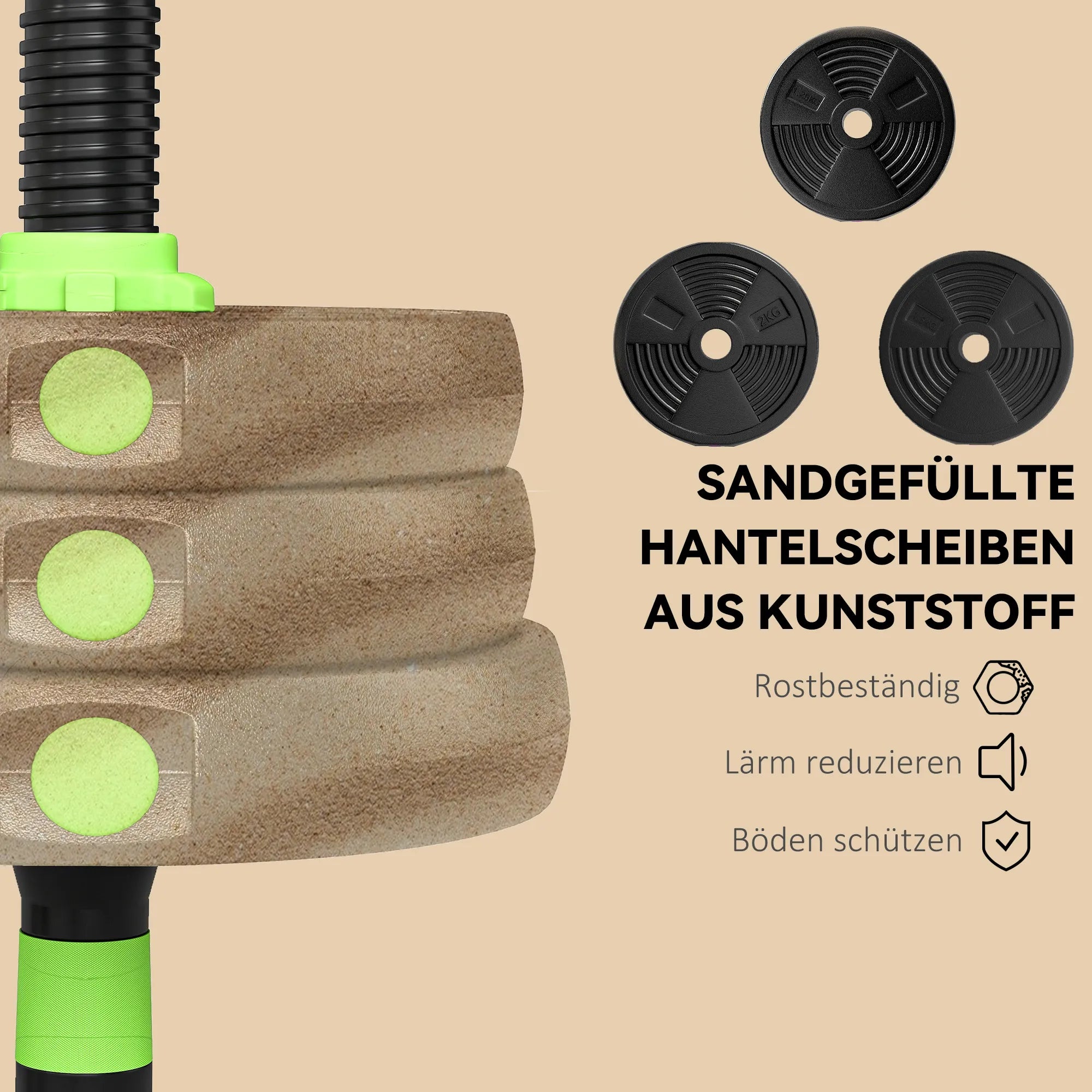 Reguliuojamas hantelių rinkinys, 20 kg, žalias