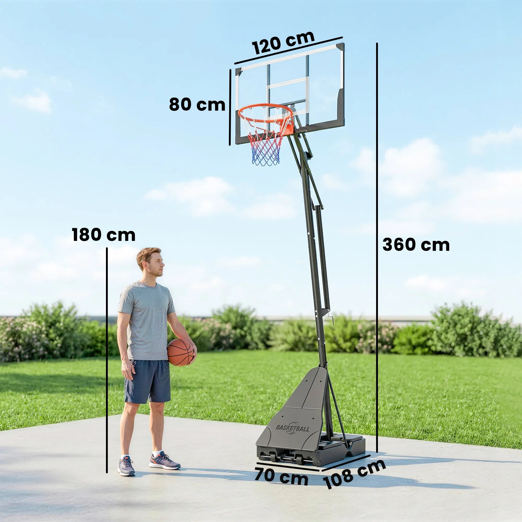 Reguliuojamas krepšinio stovas su ratukais 245–305 cm juodas