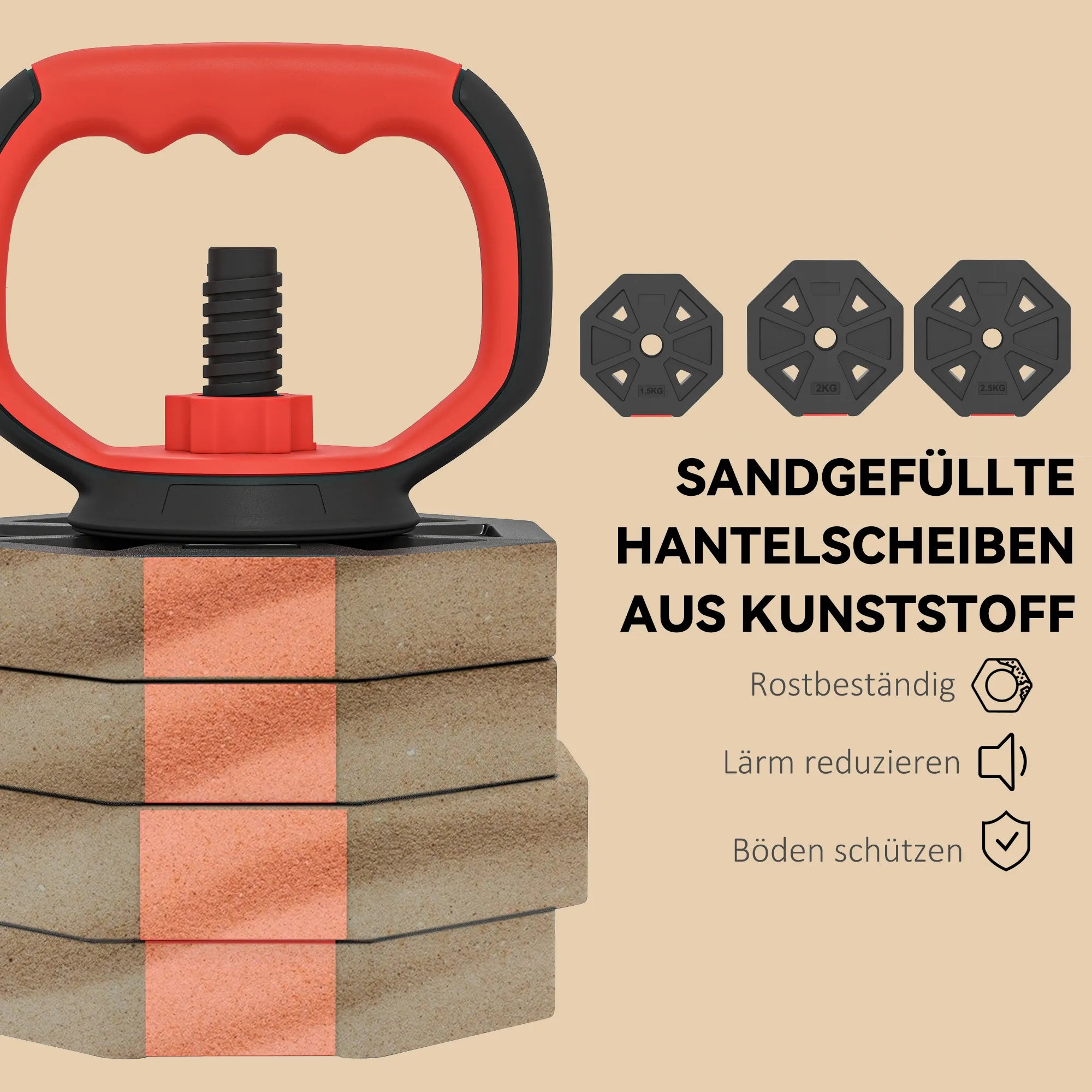 Reguliuojamas svarmenų rinkinys 6-in-1, 25 kg, raudonas