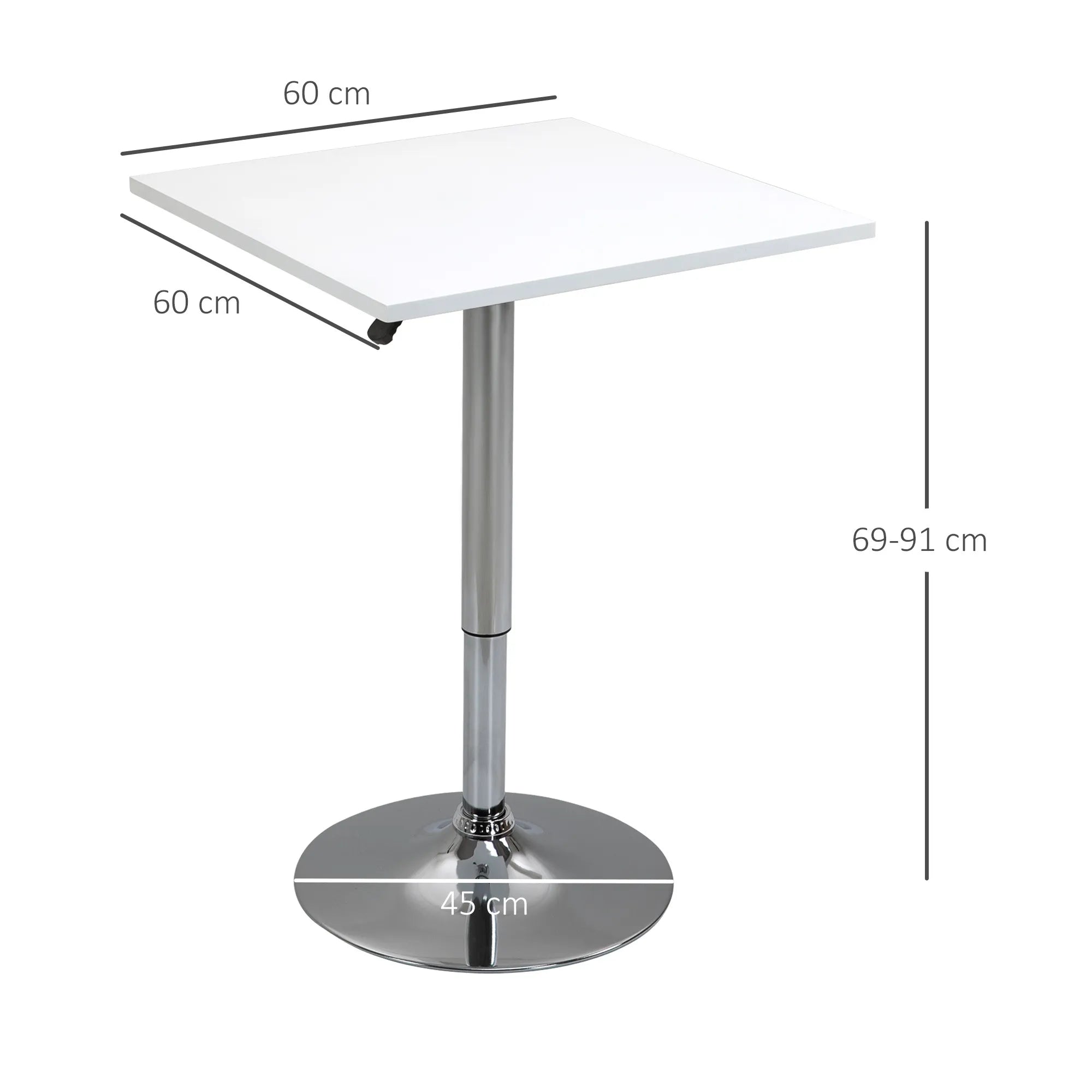 Reguliuojamo aukščio baro stalas 360° sukamas, metalinės kojos, stabilus pagrindas – baltas