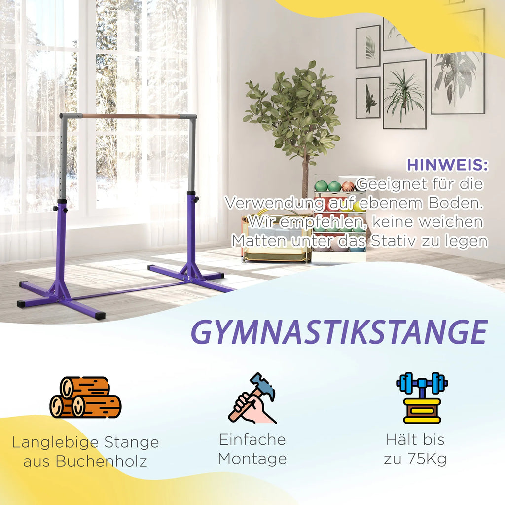 Reguliuojamo aukščio gimnastikos skersinis vaikams nuo 3 metų, violetinis