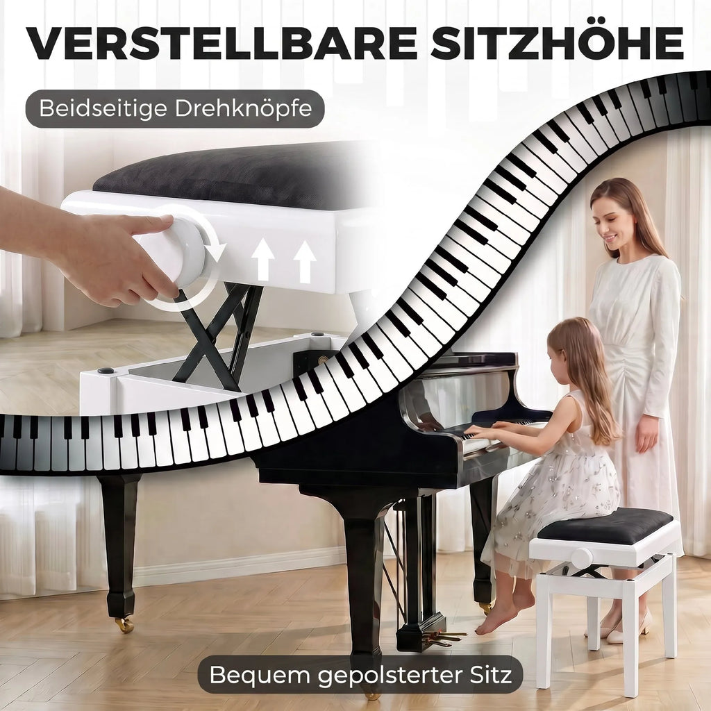 Reguliuojamo aukščio pianino suoliukas, baltas