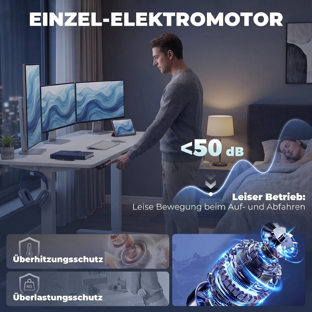 Reguliuojamo aukščio rašomasis stalas su atminties funkcija, LED ekranu ir 2 laidų angomis, baltas