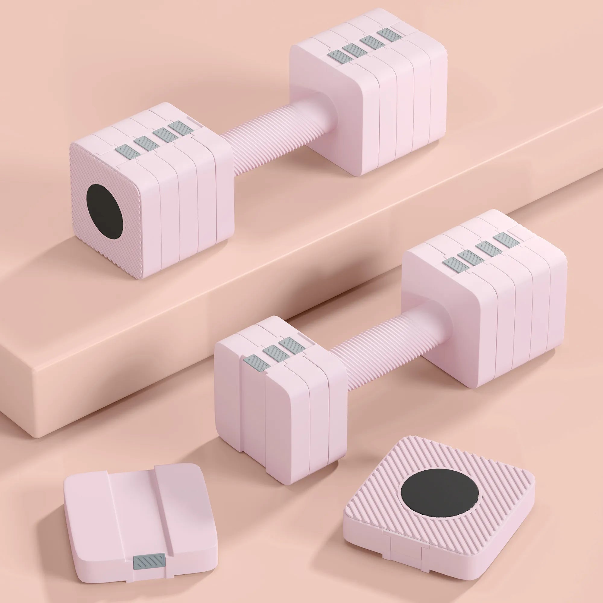 Reguliuojamų svorių hantelių komplektas, 2 x 5 kg, rožinis