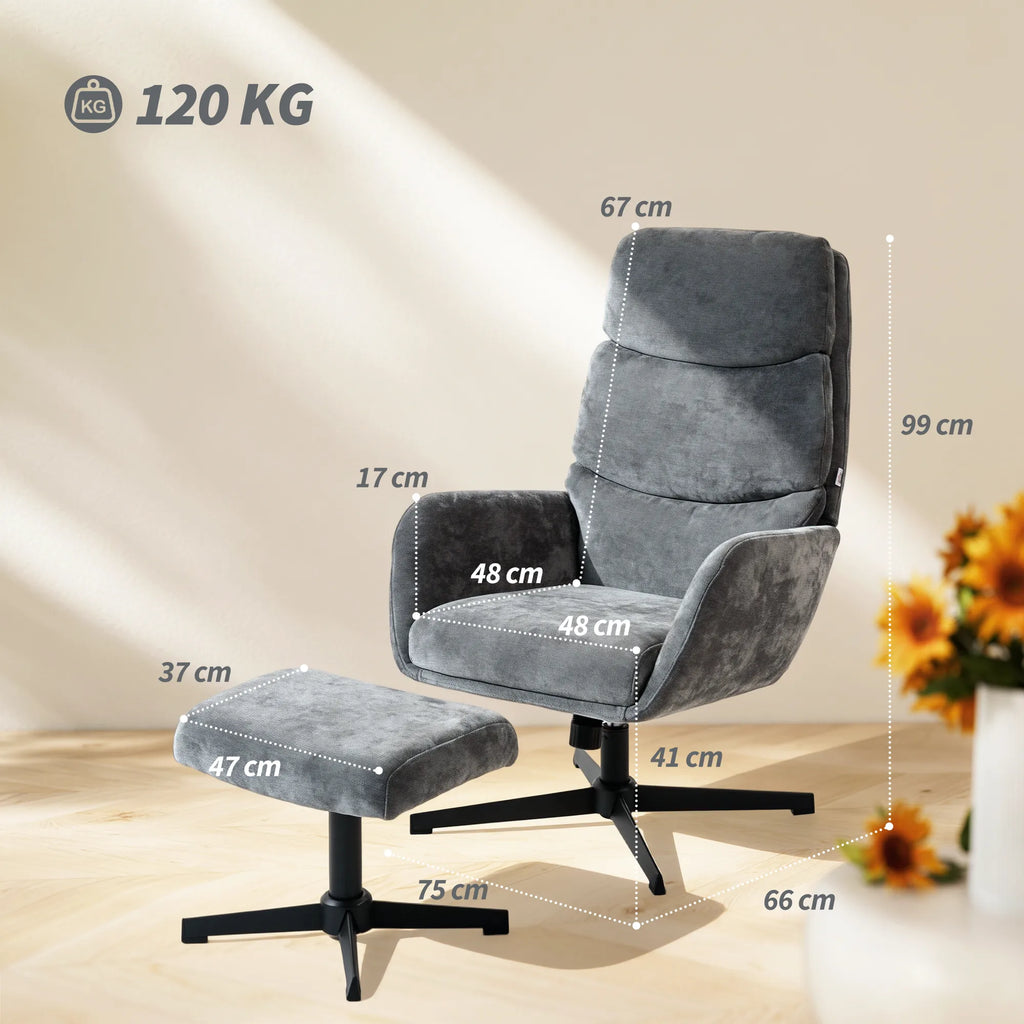 Relaksacinis fotelis su pakoja, sūpynių funkcija, iki 120 kg, pilkas