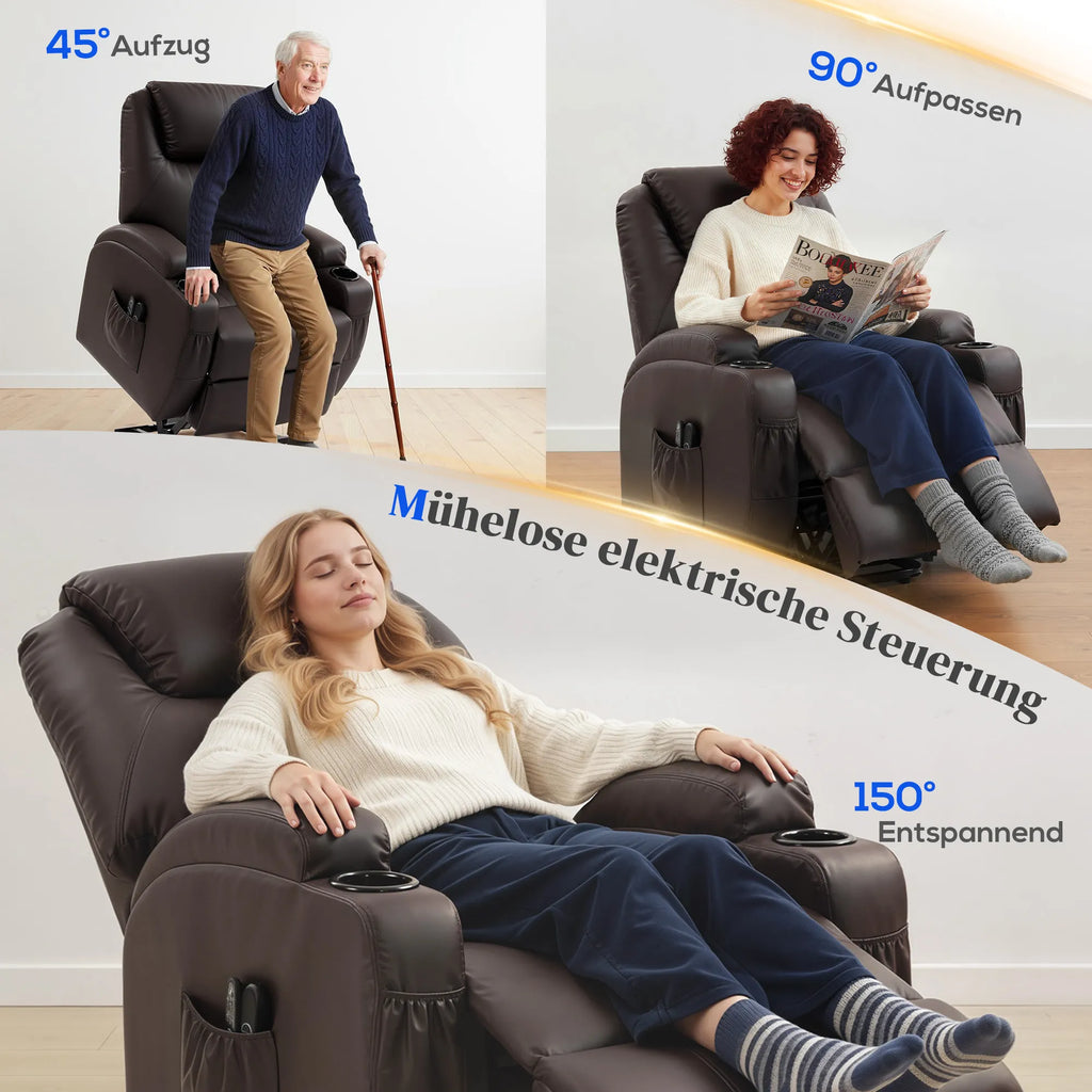 Relaksacinis krėslas su atsistojimo funkcija, elektrinis, iki 135 kg, rudas