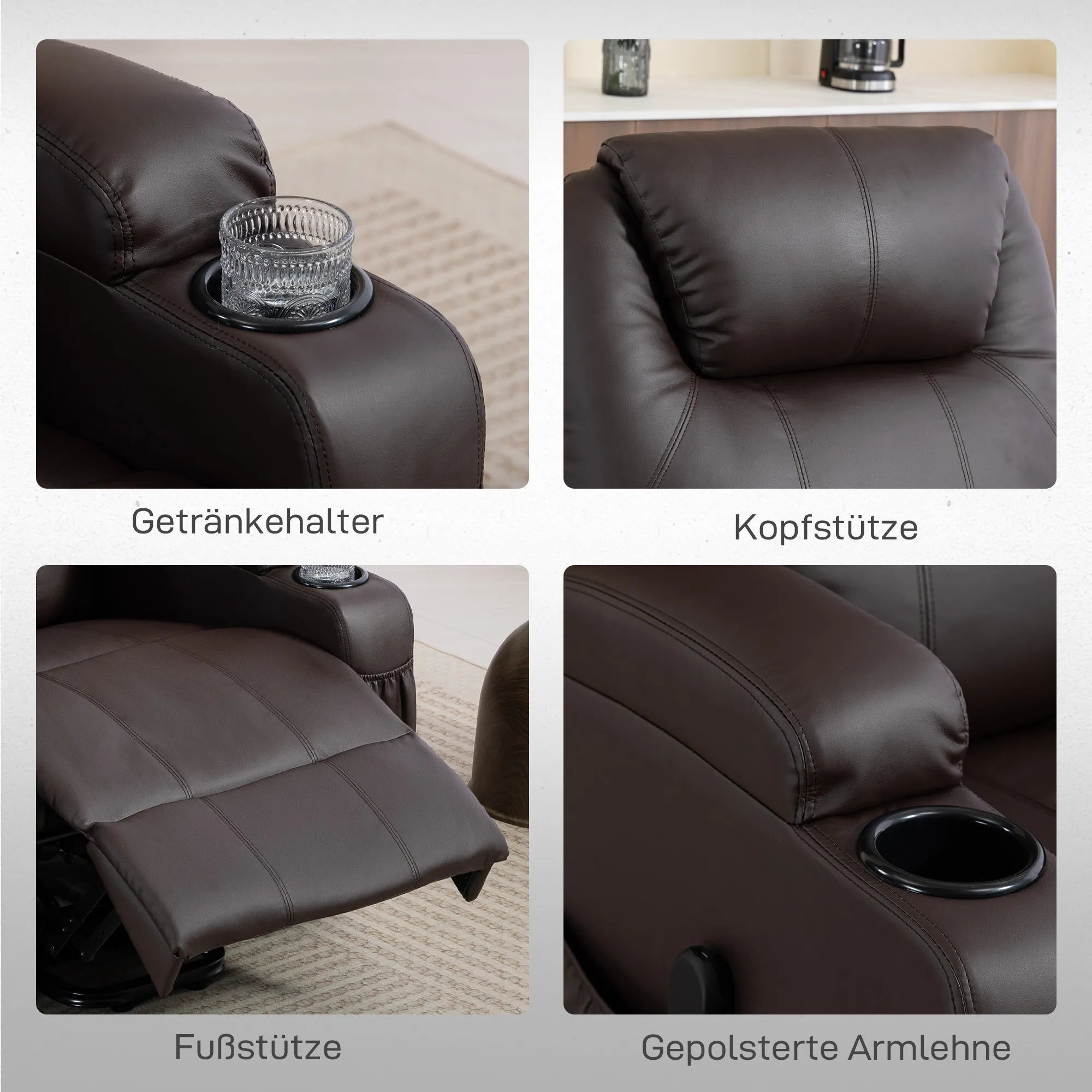 Relaksacinis krėslas su atsistojimo funkcija, elektrinis, iki 135 kg, rudas