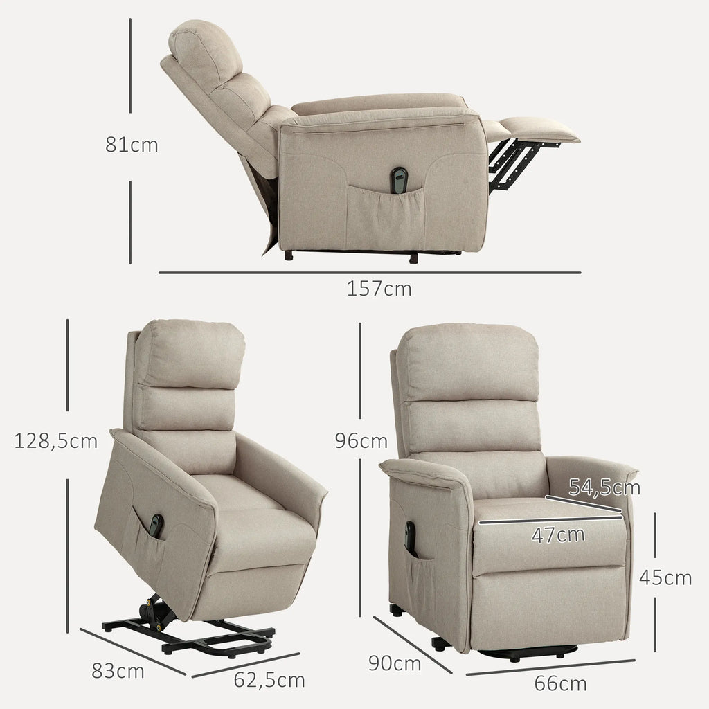 Relaksacinis krėslas su kėlimo funkcija, iki 120 kg, smėlio spalvos