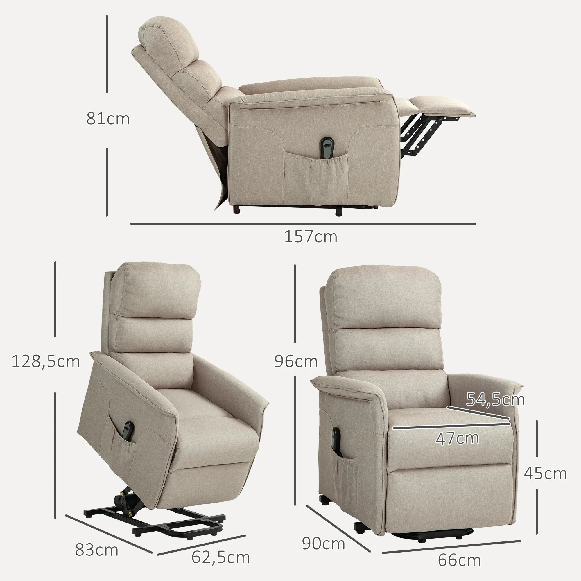 Relaksacinis krėslas su kėlimo funkcija, iki 120 kg, smėlio spalvos